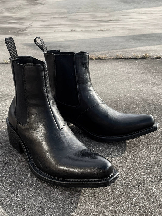 Pointed Toe Slip-On Mid-Calf Platform PU Leather Boots WN17280