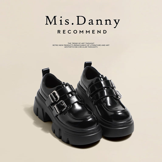 Double Belt Buckle Platform Velcro Loafers
