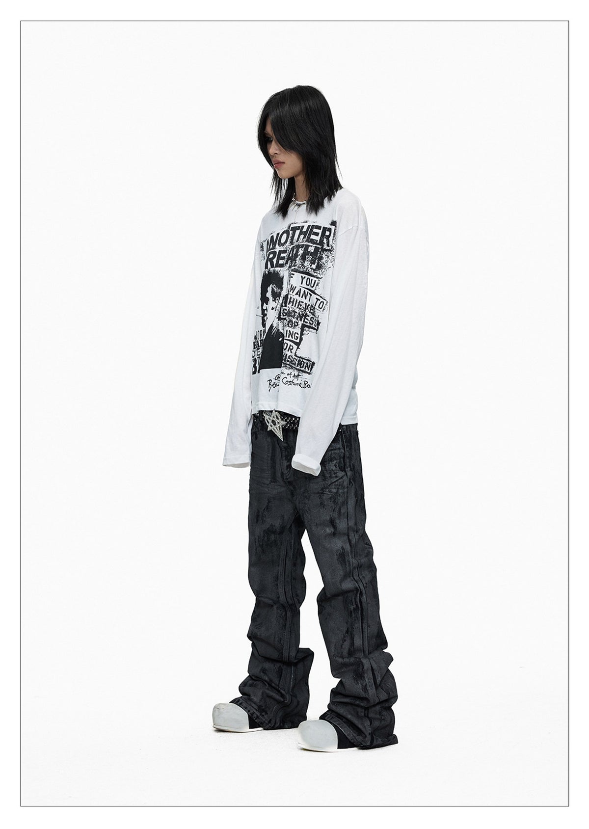 Hand-brushed Flared Washed Denim Jeans