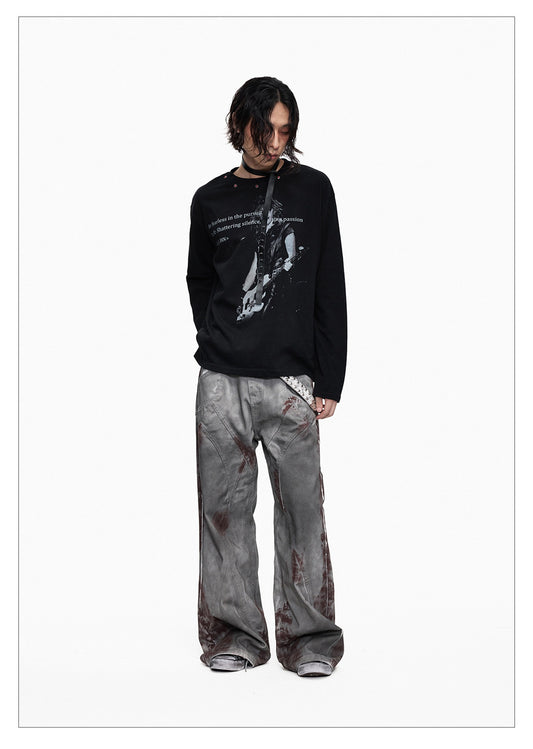 Dark Wash Long Sleeve Punk T-shirt