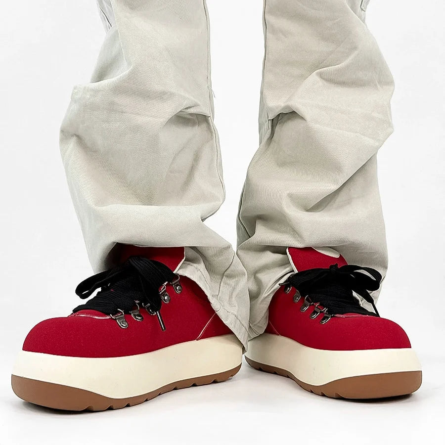 Chunky Sole Puffy Design Suede Sneakers