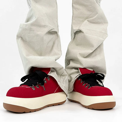 Chunky Sole Puffy Design Suede Sneakers