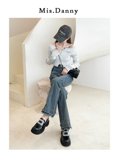 Round-Toe Platform PU Leather Loafers