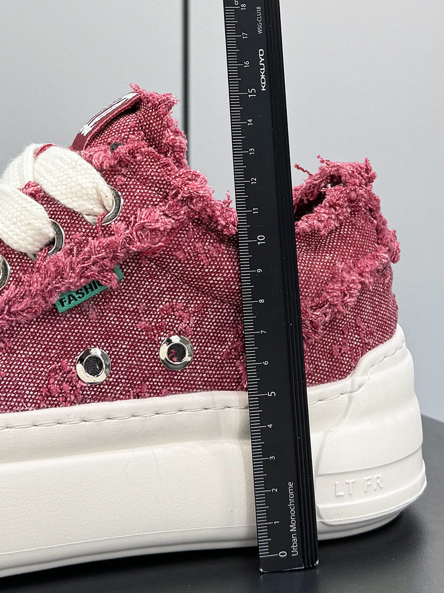 Chunky Platform Frayed Canvas Shell Toe Sneakers