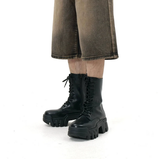 Round Toe Chunky Sole Tank Leather Martin Boots