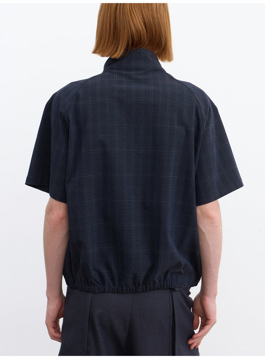 Dark Check Pattern Zipper Shirt