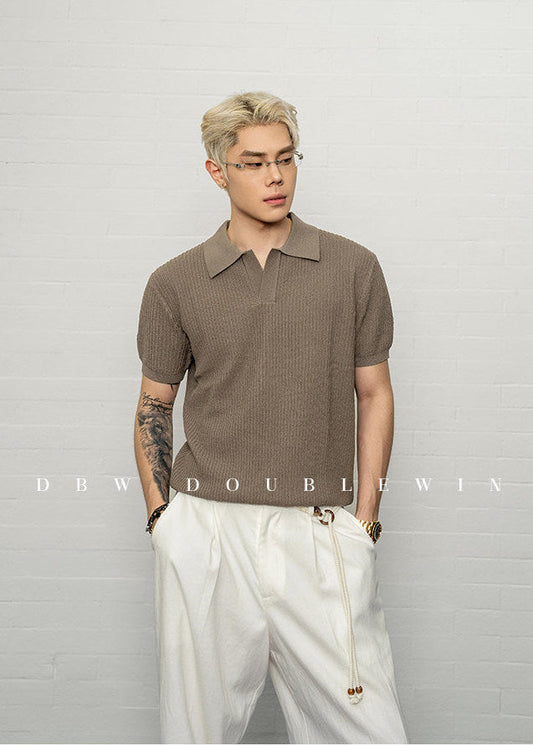 Simple Relax Solid Polo Knit Shirt