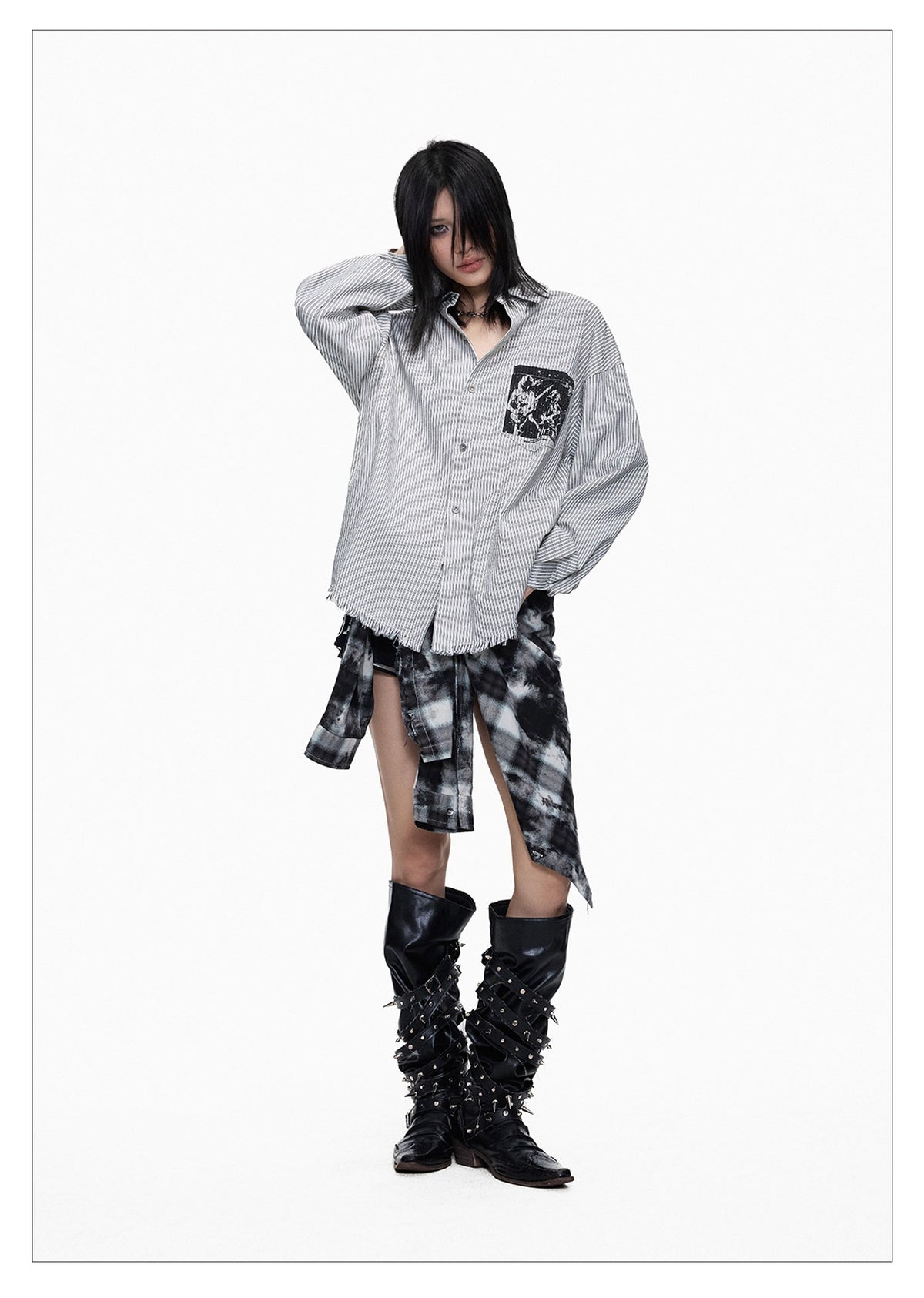 Punk Print Loose-fit Striped Shirt