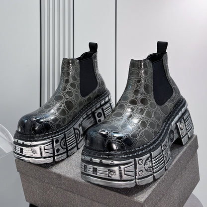 Croc Pattern Side Gore Platform Short Boots