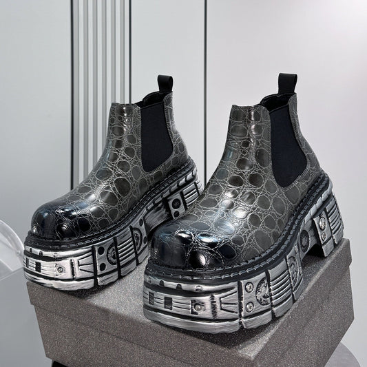 Croc Pattern Side Gore Platform Short Boots