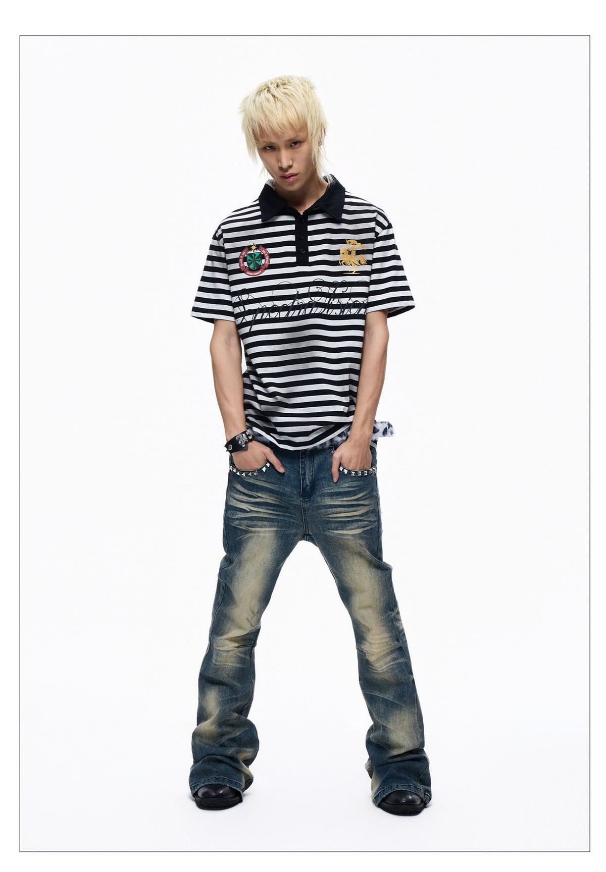 Washed Patchwork Skinny Slim Fit Jeans