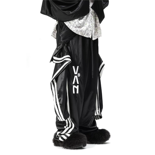 VANGUARDIA Faux One-Piece Contrast Stripe Straight-Leg Pants