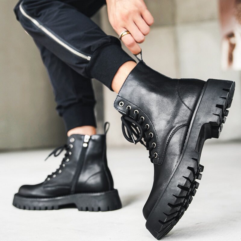 Chunky Lug Sole Platform Lace-Up Zipper Boots
