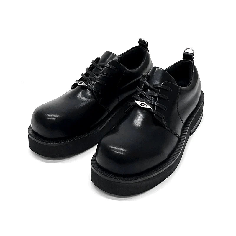 Round-Toe Leather Platform Sneakers