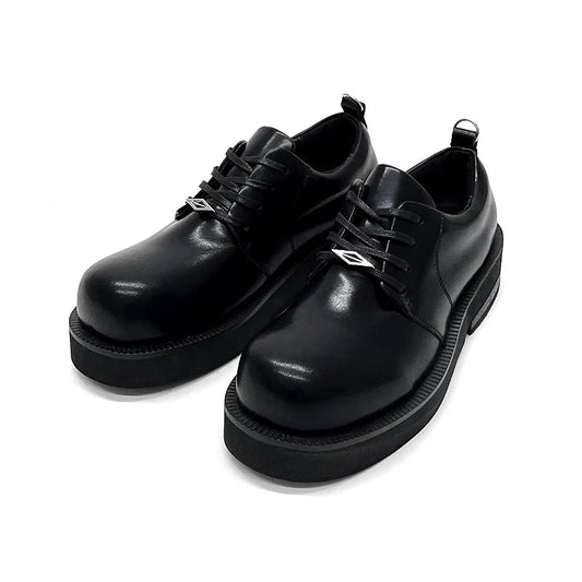 Round-Toe Leather Platform Sneakers