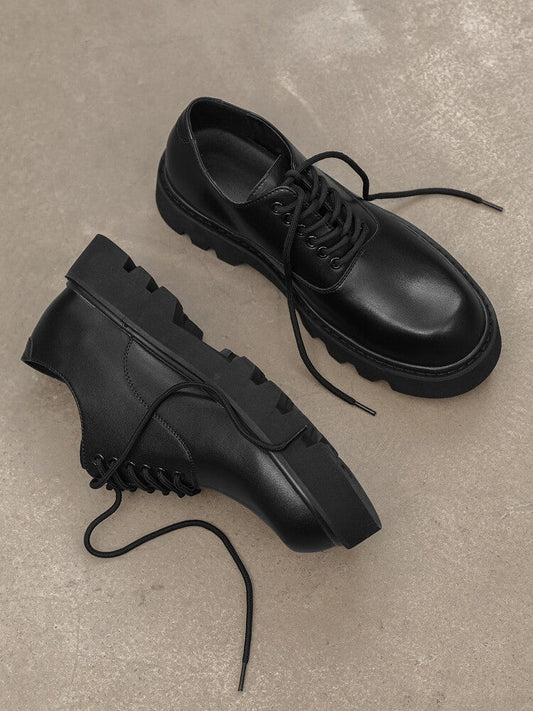 Lace Up Thick Sole PU Leather Shoes