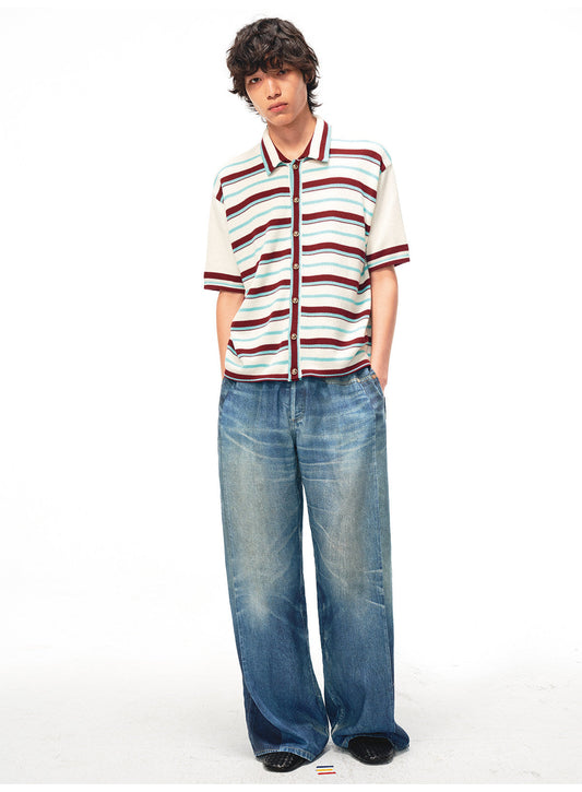 Digital Print Imitation Denim Linen Casual Pants