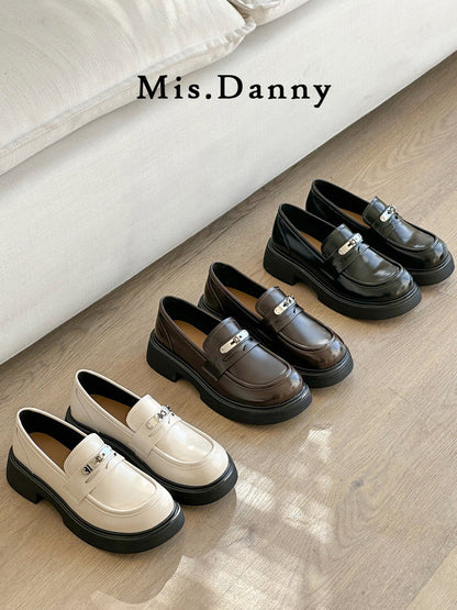 Metal Decoration Platform Thick Sole Loafers