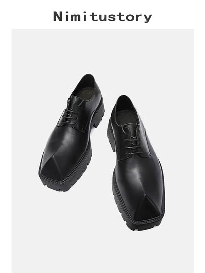 Upturned Toe Chunky Sole Leather Derby Shoes