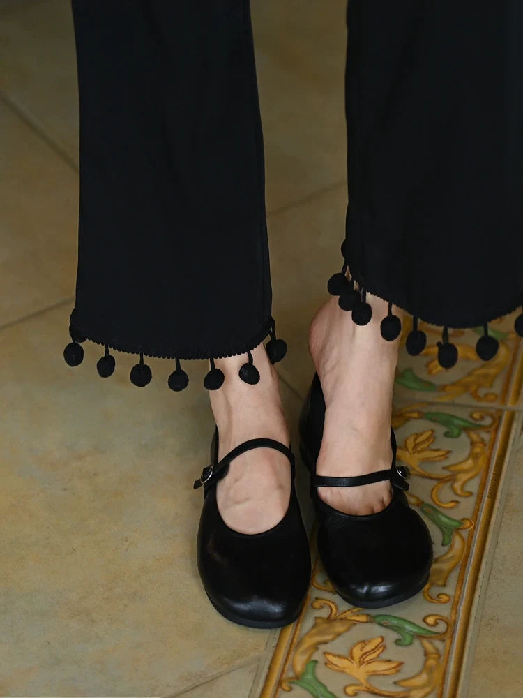 Black Leather Mary Jane Flats