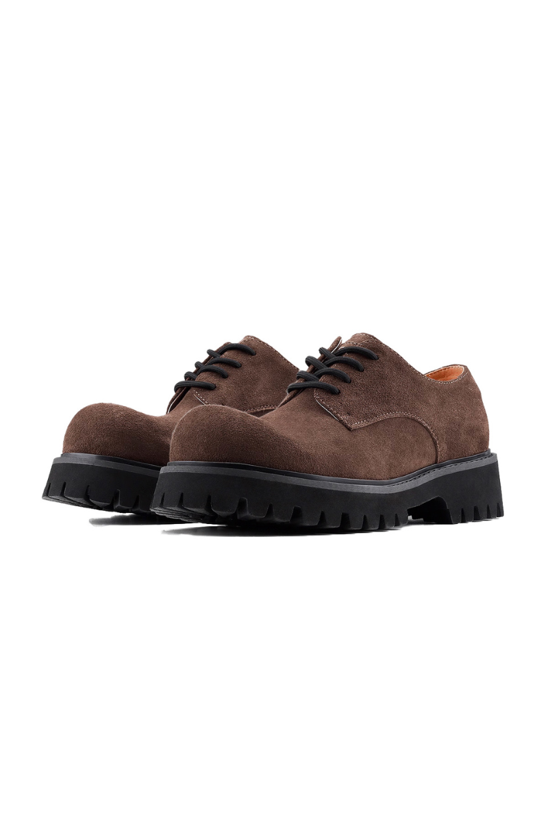 Brown Suede Lug-Sole Derby Shoes
