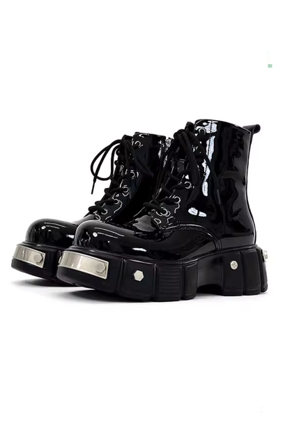 Patent Leather Platform Combat Boots