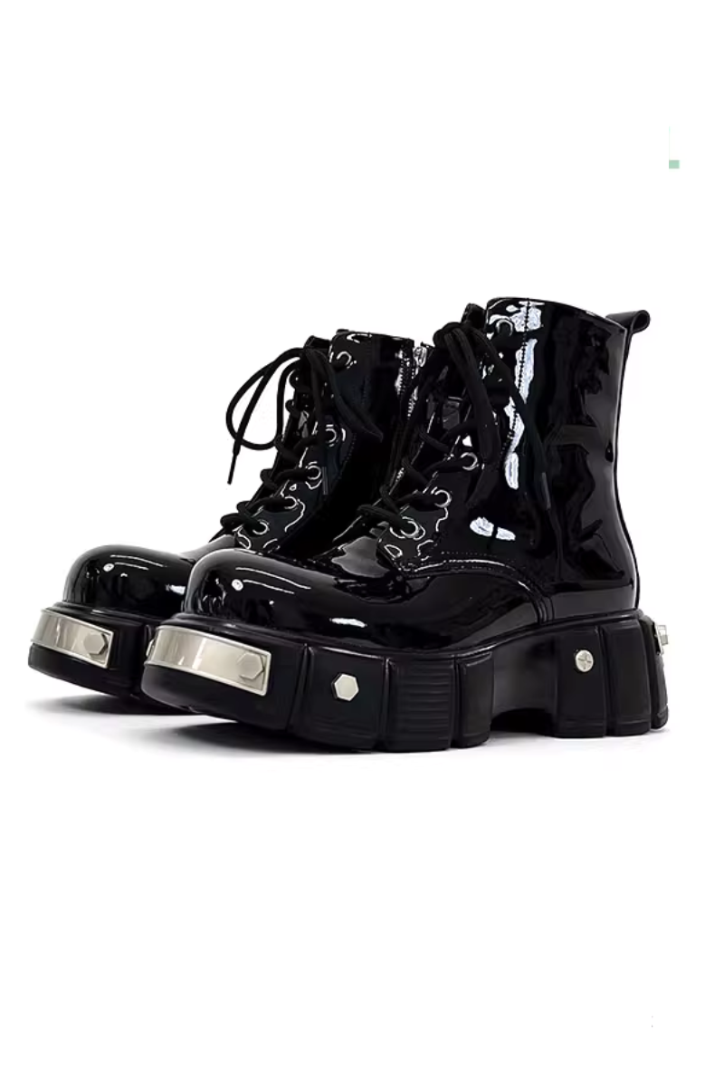 Patent Leather Platform Combat Boots