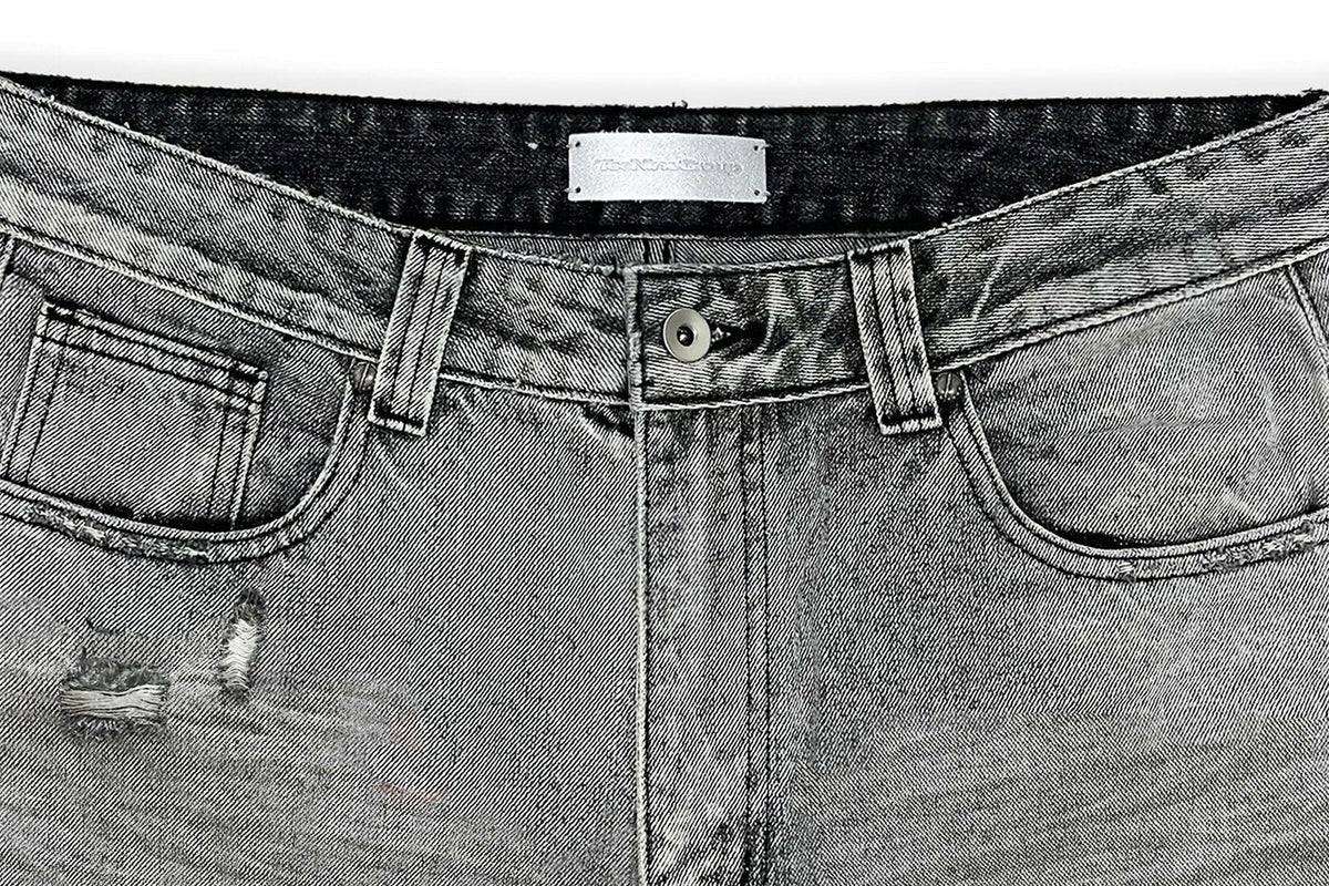 TECNINEGROUP Distressed Ash-Washed Flared Jeans