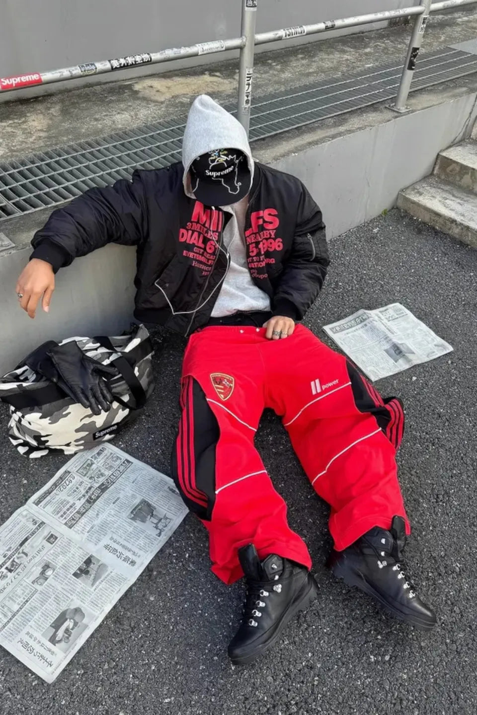 Red Stripe Double Waistband Sweatpants