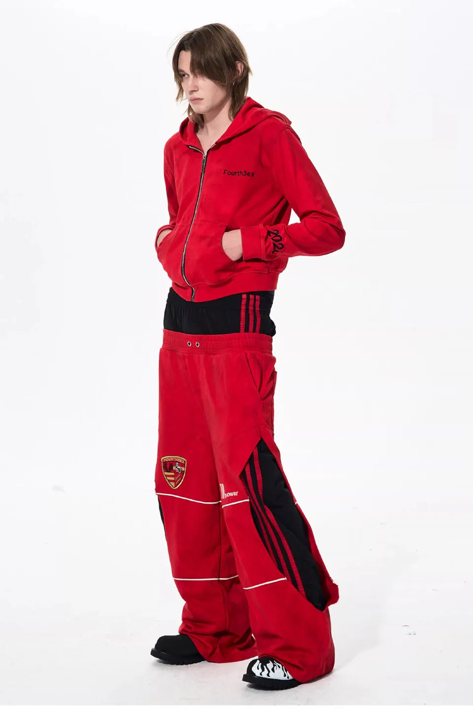 Red Stripe Double Waistband Sweatpants