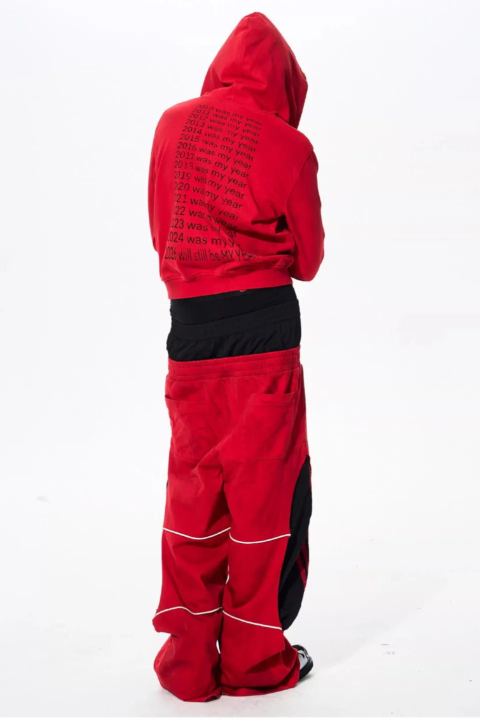 Red Stripe Double Waistband Sweatpants