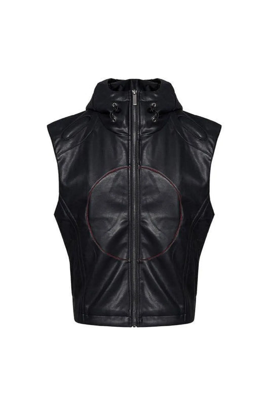 Red Star Hooded Faux Leather Vest