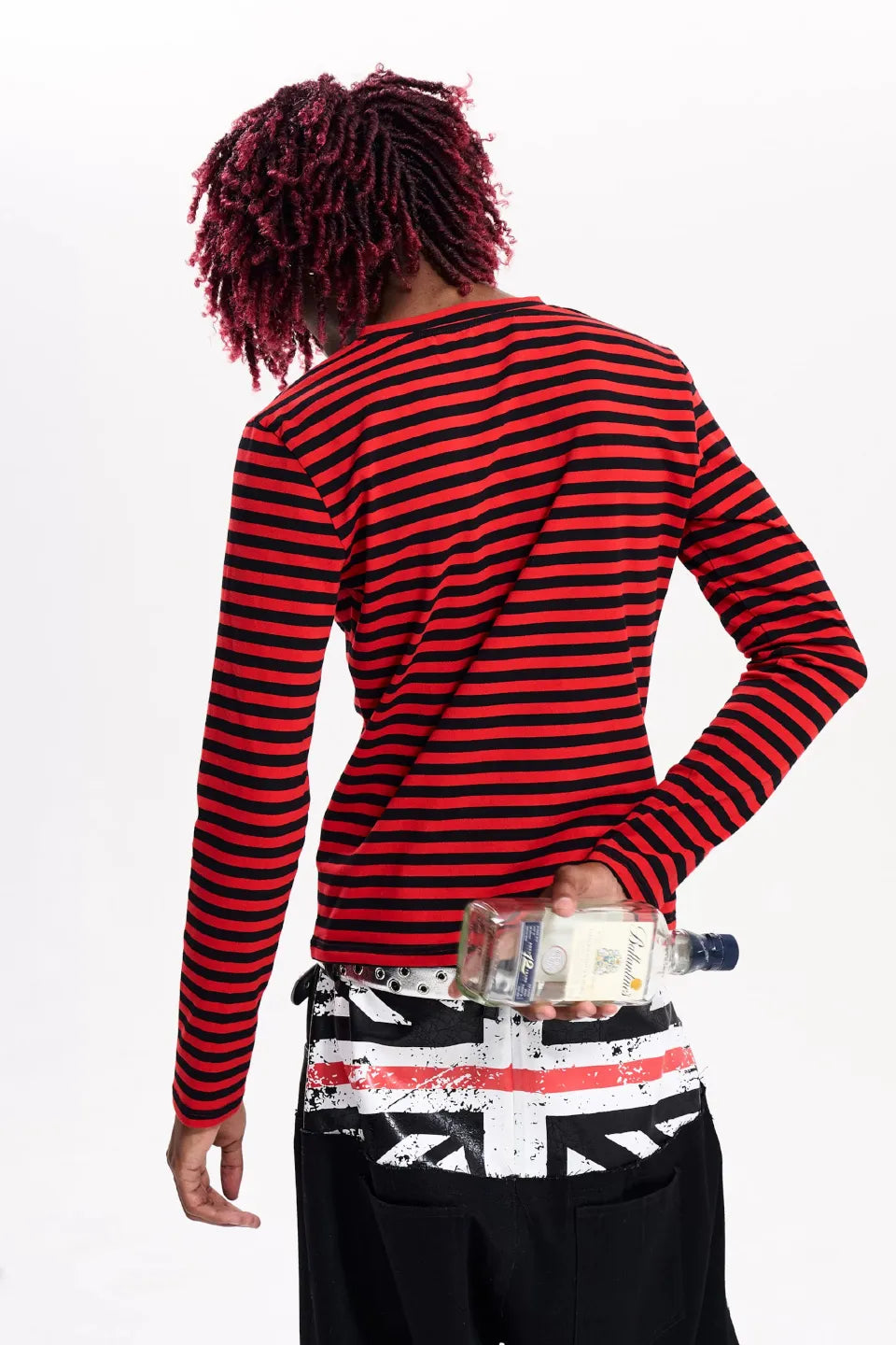 Red Striped Distorted Portrait Graphic LS T-shirts