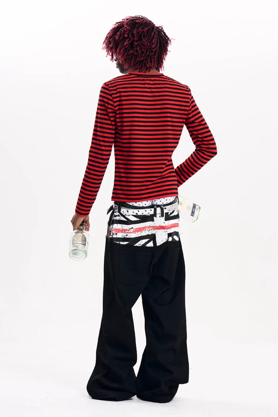 Red Striped Distorted Portrait Graphic LS T-shirts