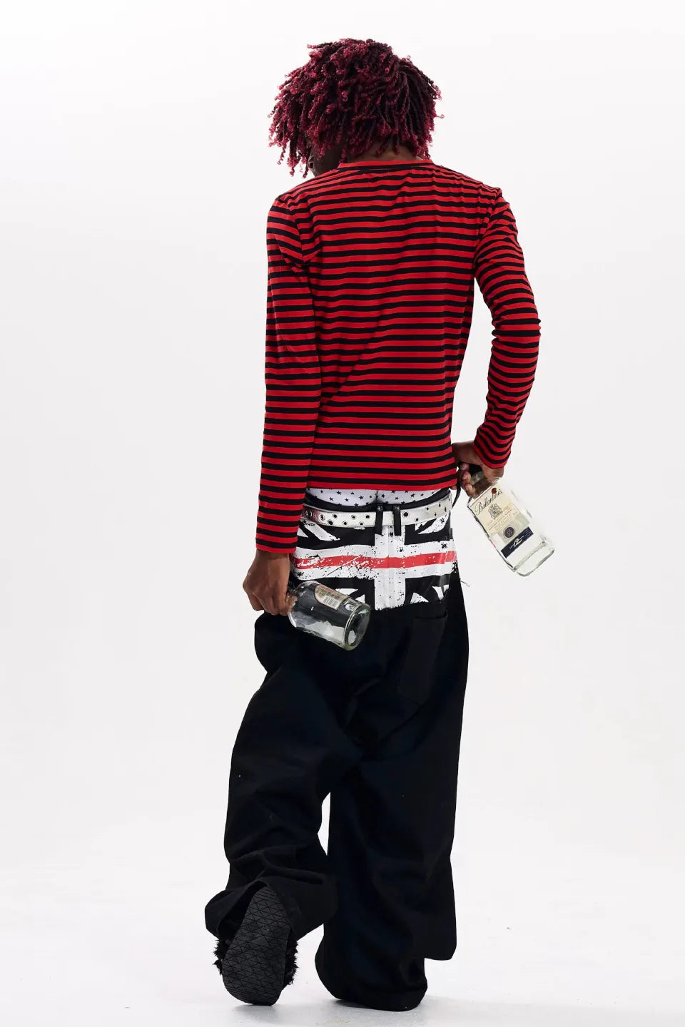 Red Striped Distorted Portrait Graphic LS T-shirts