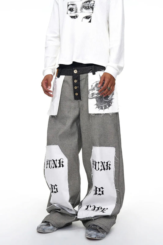 Reversed Patchwork Denim Pants