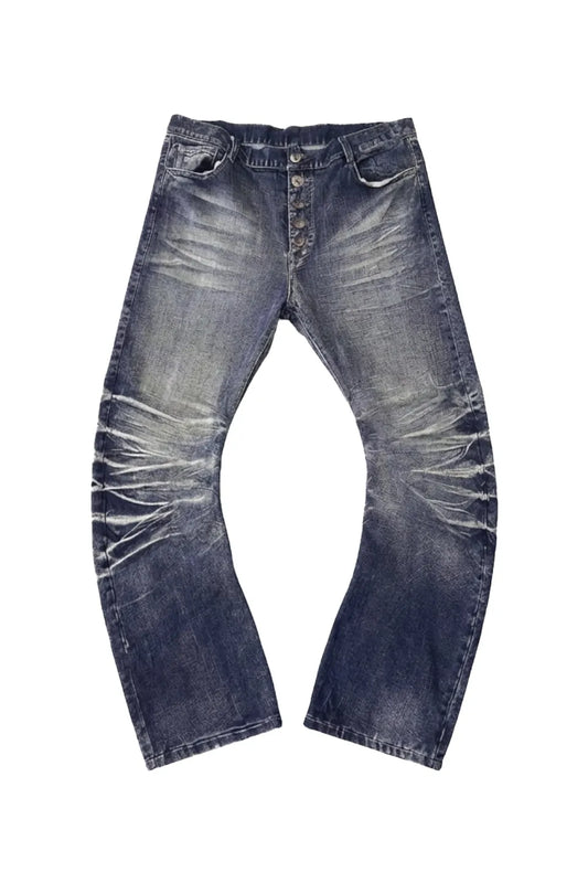Ripple Cracked Super Long Denim Pants