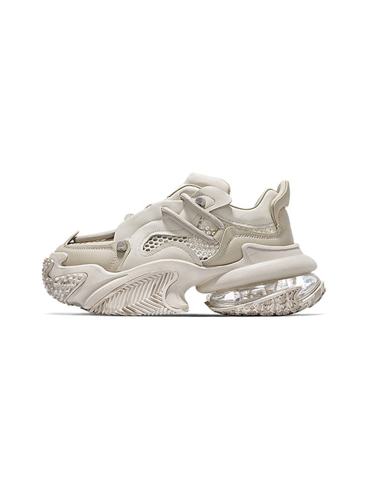 Beige Vortex Mesh Platform Sneakers