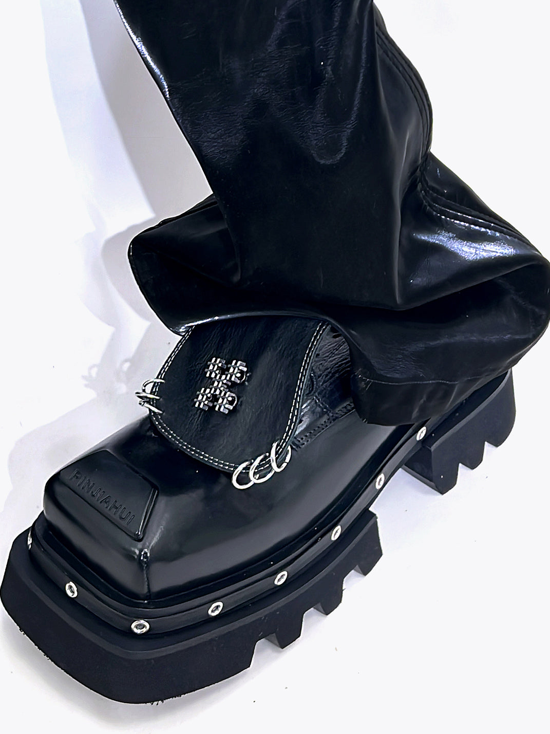 Black Vintage Platform Leather Derby Shoes