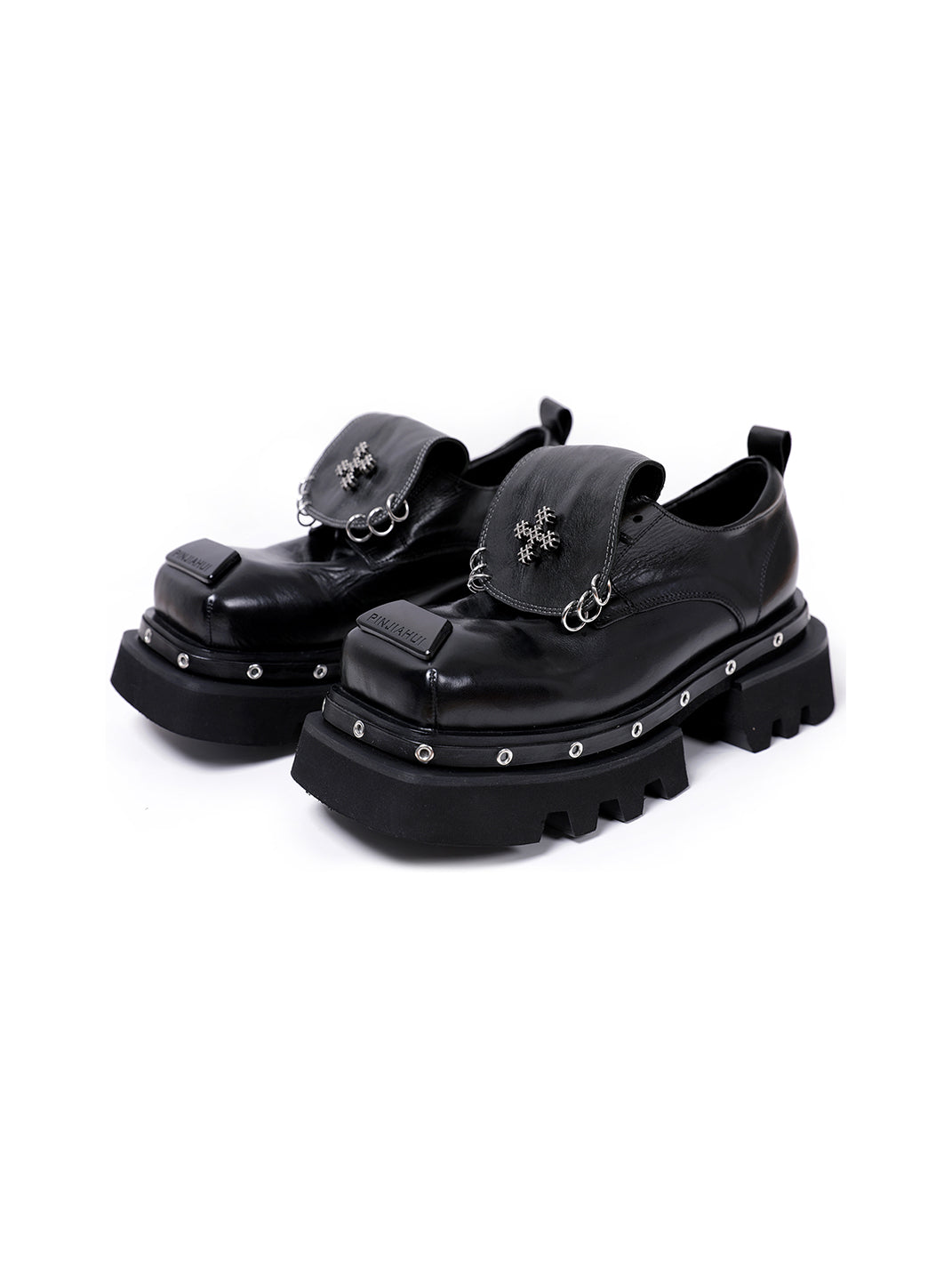 Black Vintage Platform Leather Derby Shoes