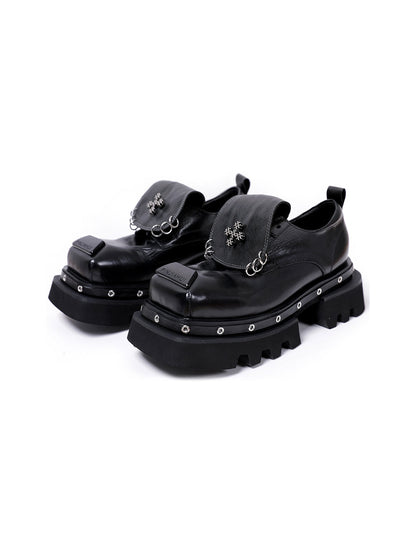Black Vintage Platform Leather Derby Shoes