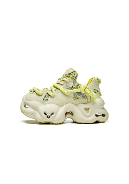 Beige Street-Style Leather Dad Sneakers