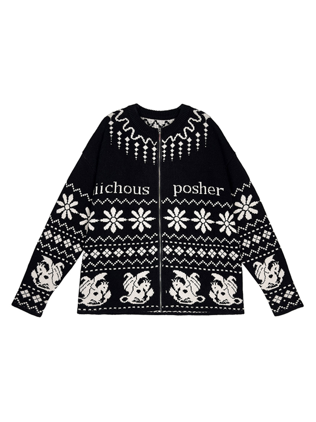 Fair Isle Dragon Knit Zip Cardigan