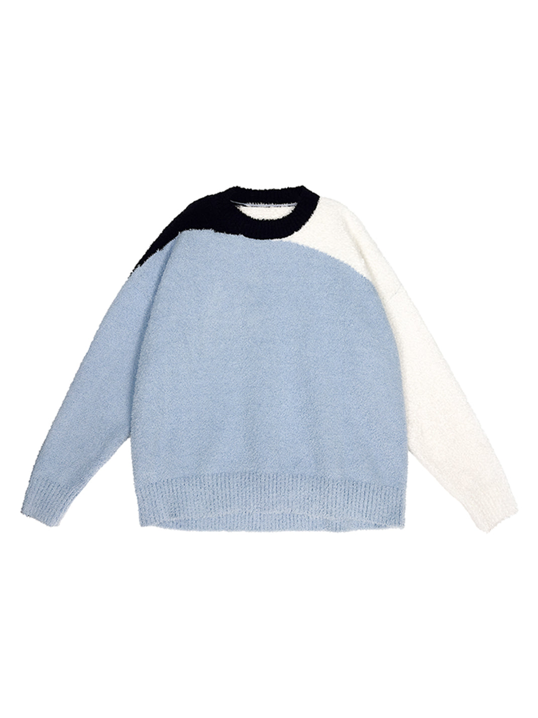Colorblock Coral Fleece Knit Crewneck Sweater