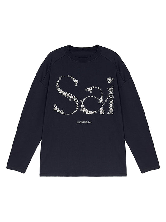 Sai Pearl Letter Print Long Sleeve T-Shirt