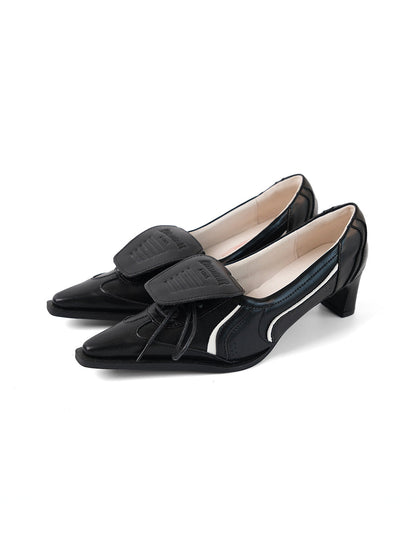 Black Flip Top Pointed-Toe Leather High Heels