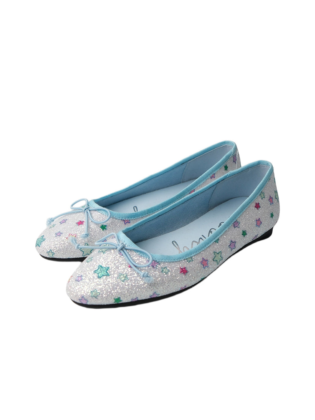 Blue Glitter Star Print Bow Ballet Flats