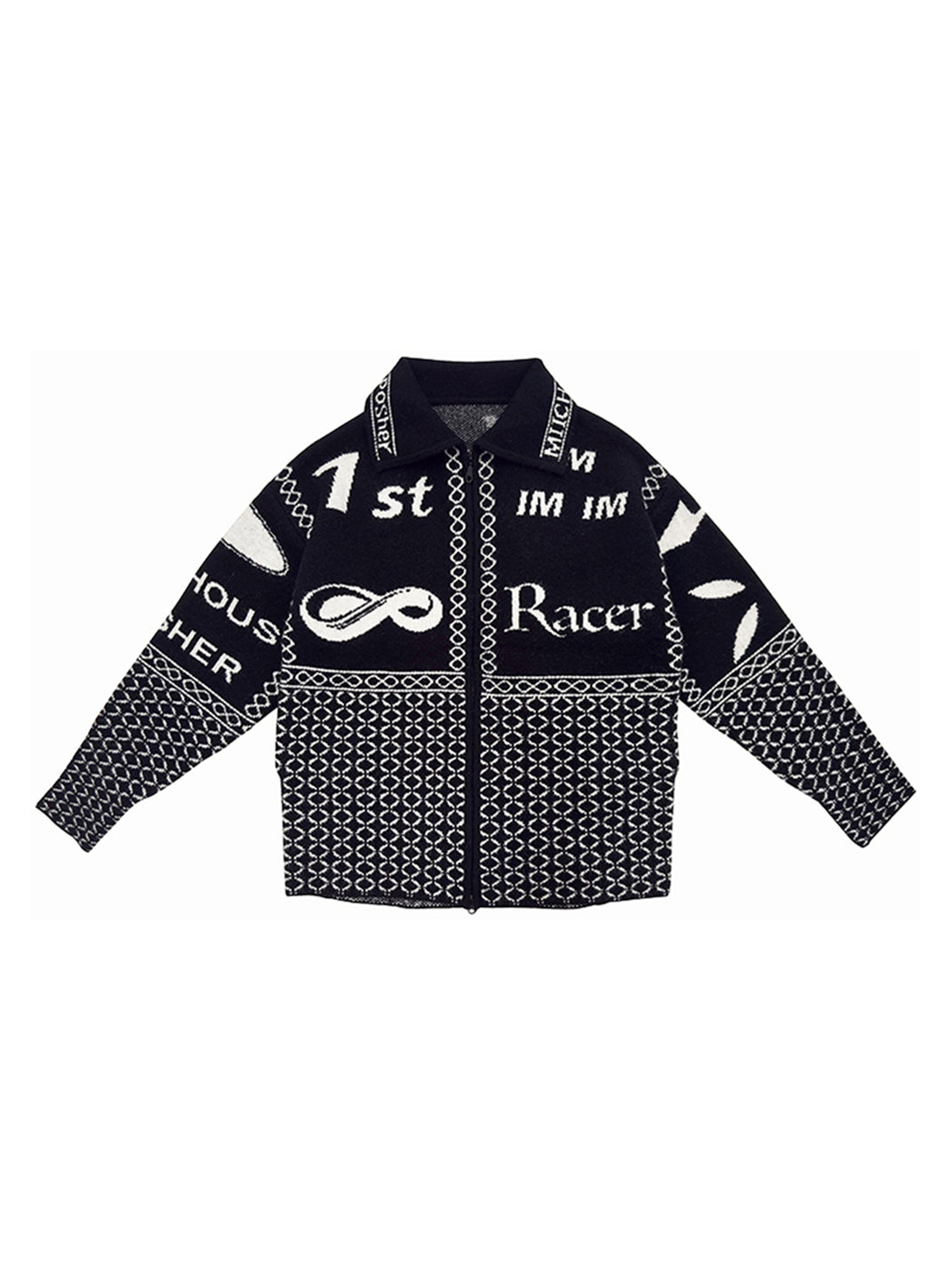 Vintage Racing Jacquard Zip Cardigan Sweater