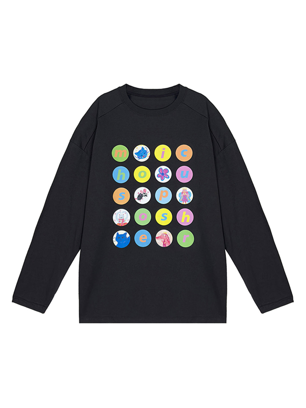 Cartoon Polka Dot Cotton Long Sleeve T-Shirt