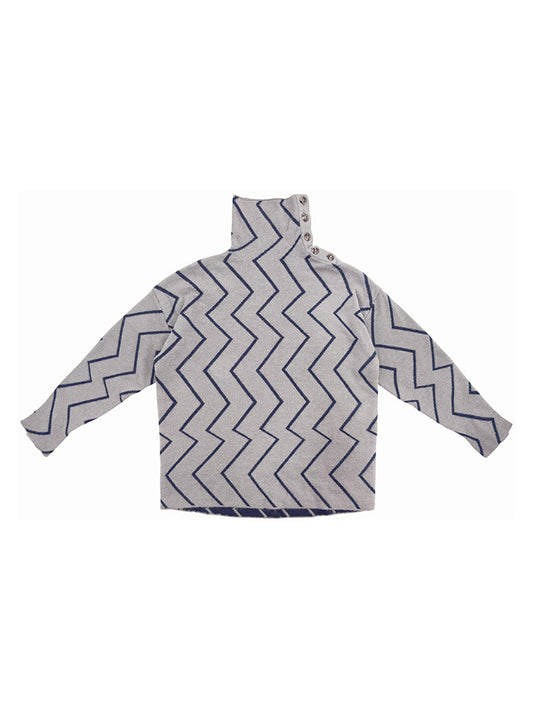 Dublin Night Wave Jacquard Turtleneck Knit Top